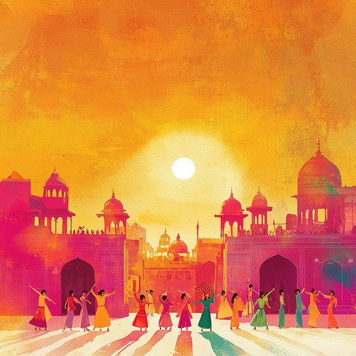 A lively instrumental composition that blends traditional hindustani classical music with energetic rhythms, capturing the essence of joyful festivities under the warm indian sun