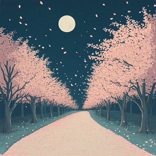 An instrumental j pop composition that captures the serene and calming atmosphere of cherry blossoms in full bloom. The gentle melodies evoke a sense of peace and tranquility, inviting listeners to immerse themselves in the beauty of a sakura filled landscape under the soft glow of the moon.