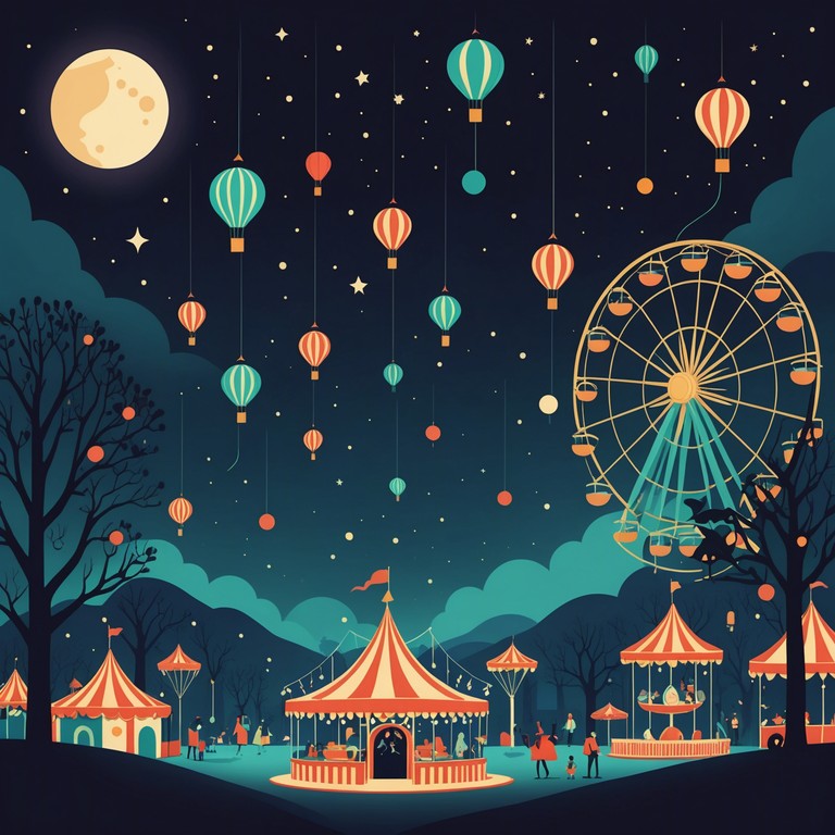 Imagine a journey through a fantastical carnival, where each attraction is lit by its own constellation. This alternative version delves deeper into the magical aspect, with even more layered synths and occasional chimes that suggest the sound of laughter and distant music from carousel rides.