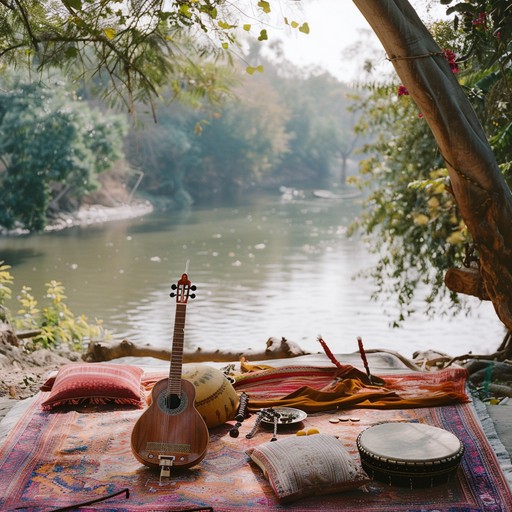 An evocative instrumental journey blending classical hindustani melodies and rhythms, capturing the mystical essence of ancient traditions and spiritual landscapes. This composition features the sitar’s intricate plucking, supported by tabla and ambient drone, creating a soundscape that is both serene and transcendental.