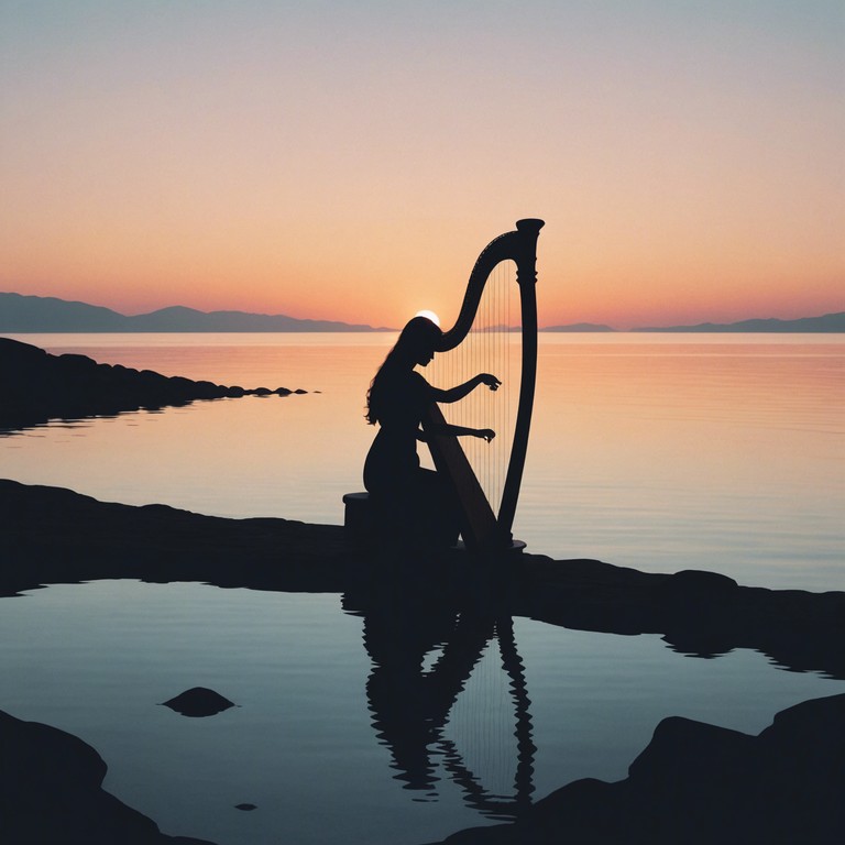 Imagine an auditory journey across a calm sea at dusk, where the gentle plucking of strings harmonizes with the sound of distant waves, creating a soothing yet mysterious atmosphere that wraps you in tranquility.