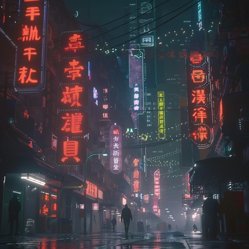 Set in a vast cityscape under perpetual neon glow, this track blends synthetic sounds with poignant melodies to evoke the loneliness and determination of a cyberpunk protagonist. The music captures moments of deep introspection among the chaotic buzz of a hyper advanced metropolis.