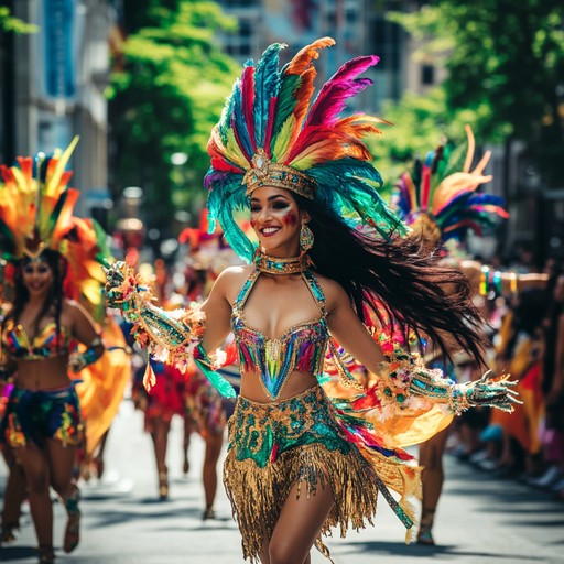 Vibrant beats blended with groovy brass create an infectious, energetic carnival tune. Perfect for capturing the lively, joyous atmosphere of a street parade.