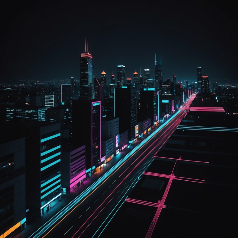 Within a sprawling urban jungle lit by neon, eerie violin melodies pierce through the quiet tumult, evoking the anticipation of an unseen danger lurking just beyond the shimmering lights. This piece, designed for an anime setting, accentuates the paradox of beauty and danger within a cyberpunk metropolis.