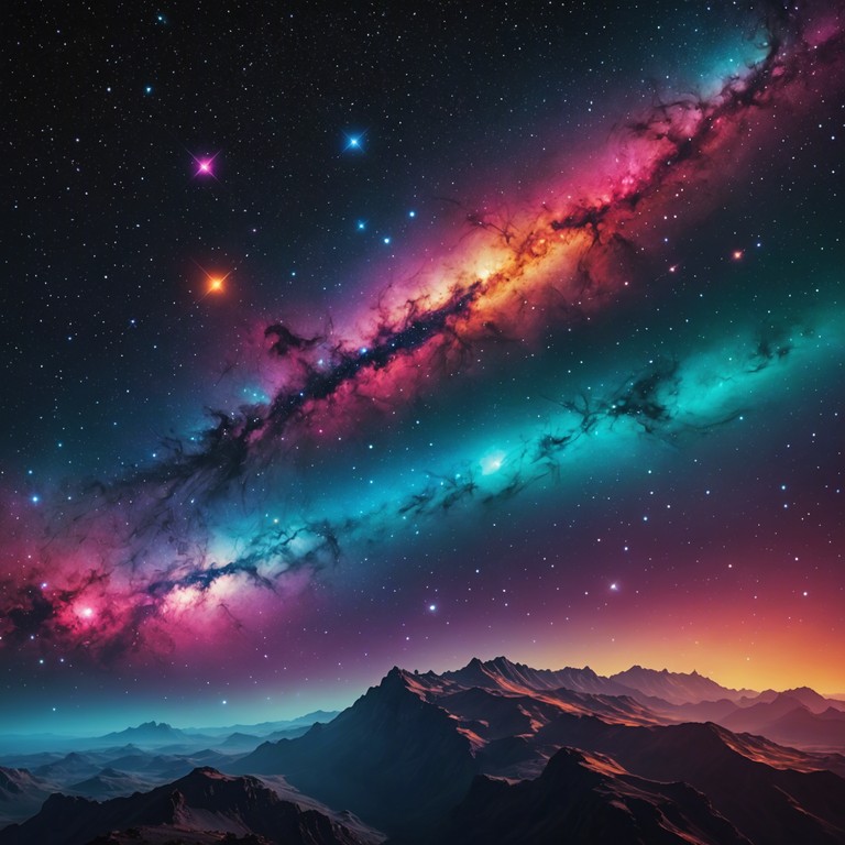 This piece combines pulsating rhythms with a diverse palette of sounds representing a convergence of world musical traditions, encapsulated within an energetic, modern vibe. The track is meant to simulate the feeling of a cosmic journey through a musically unified galaxy.
