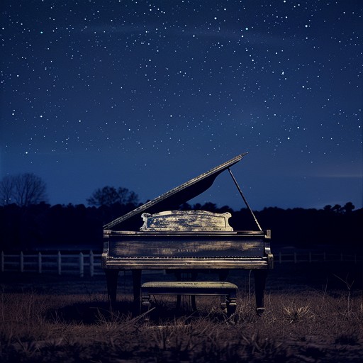 Let the fluid keys of the piano liberate your soul in a midnight scene under starry skies, creating a sense of serene yet empowering ambiance that dances through the night without boundaries or expectations.