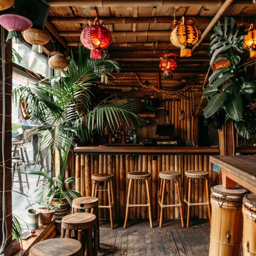 Unwind into smooth, tropical themed muzak that transports you to a serene tiki lounge atmosphere, with delightful melodies that create a relaxing escape.