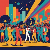 energetic celebration, catchy brass hooks, joyful vibes