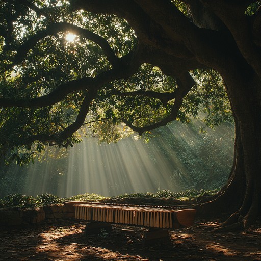 A gentle composition where each note from the marimba flows like water over pebbles in a zen garden, evoking a sense of peace and natural harmony