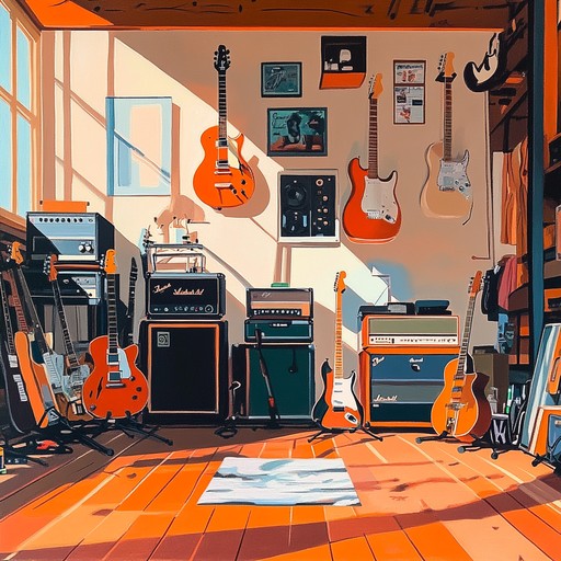 A cheerful instrumental piece combining upbeat garage rock beats with uplifting and playful guitar melodies, creating a joyful and energetic atmosphere