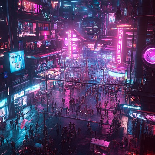 An energetic instrumental that fuses cyberpunk synths with uplifting rhythms, taking listeners on a joyful journey through neon lit futurescapes.