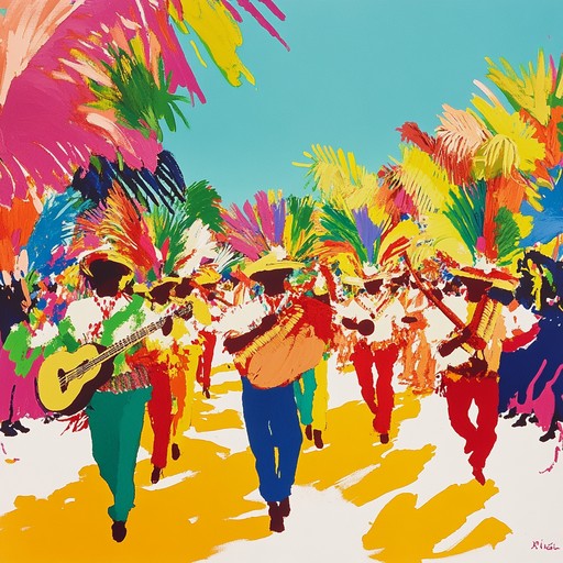 An upbeat instrumental pop song blending modern pop melodies with energetic brazilian carnival percussion, creating an infectious rhythm that evokes a joyful parade through vibrant streets