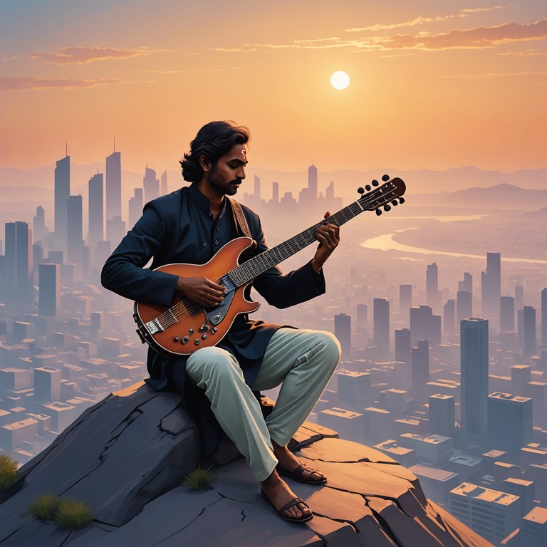 This composition blends the intricate melodies of traditional indian raga with the energetic, progressive elements of rock music, creating a triumphant celebration of cultural synthesis. The piece aims to invoke feelings of victory and renewal, as it gradually builds from soft, delicate sitar notes to a powerful crescortic rock ensemble climax.