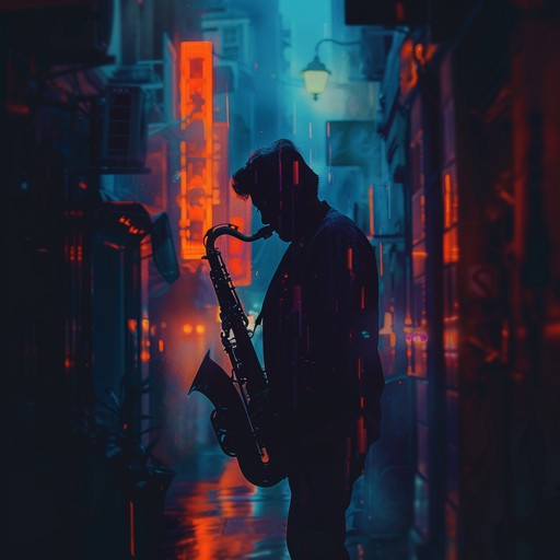 Wander through an ominous urban alley where haunting saxophone echoes pierce the silence, illuminating the tension filled night. Intricate jazz melodies weave a tale of suspense and mystery.