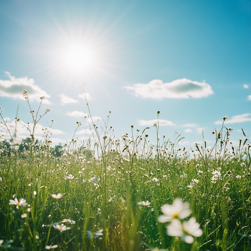 An exuberant orchestral piece that captures the essence of a bright, sunny day in a beautiful meadow. The piece begins with a gentle string quartet and gradually builds up with the inclusion of woodwinds and brass, leading to a magnificent crescendo. The melodies are light and playful, evoking feelings of happiness, enchantment, and wonder. The arrangement is rich and expansive, creating an immersive experience that transports listeners to a serene and joyful landscape.