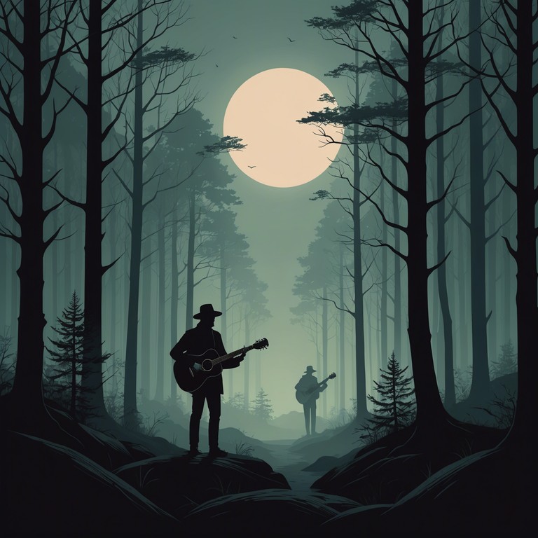 As dusk settles, a solitary figure appears beneath the ancient bows, plucking an acoustic guitar. The music swirls around themes of loneliness, the mysterious intrigue of the woods, and the quiet internal journey of the minstrel. This musical tale is weaved with finesse, designed to pull at the strings of the soul.