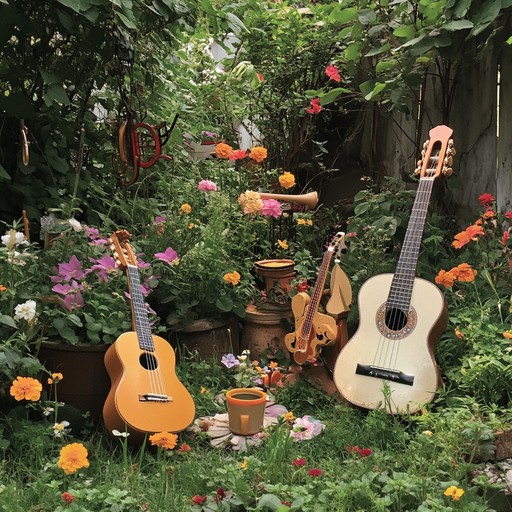 Whimsical toy instruments craft enchanting garden melodies, setting an atmosphere of playful tranquility. Imagine a garden where birdsong intertwines with the gentle sounds of toy pianos, xylophones, and ukuleles, providing a refreshing, serene escape.