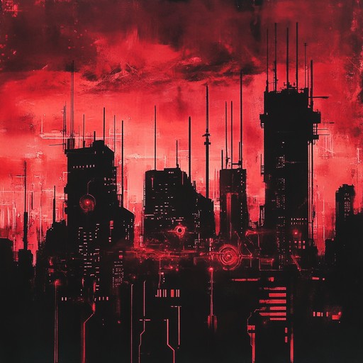 A powerful instrumental track combining heavy, distorted guitar riffs with relentless, pounding percussion. The music builds an atmosphere of mechanical intensity, evoking images of industrial landscapes and rebellious energy. Synthesized elements add a futuristic edge, fusing metal and electronic sounds to drive momentum forward.