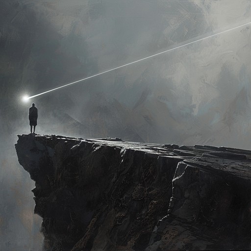 A hypnotic dark ambient piece with deep drones and eerie textures, crescendoing into an empowering, uplifting resolution, evoking a sense of mysterious transcendence