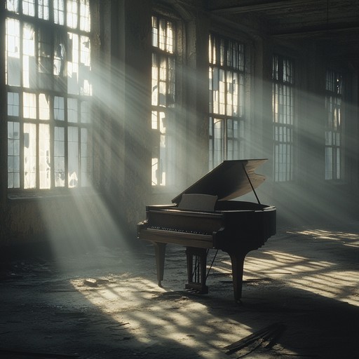 The music paints a desolate, eerie portrait with haunting piano and strings, creating an unsettling atmosphere reminiscent of ghostly echoes in a forgotten hallway. The sparse arrangement enhances the feeling of solitude and mystery