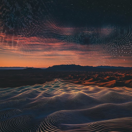 Experience the allure of a hypnotic desert dreamscape where swirling electronic melodies intertwine with ambient desert sounds, creating a mesmerizing auditory journey through vast, open landscapes.