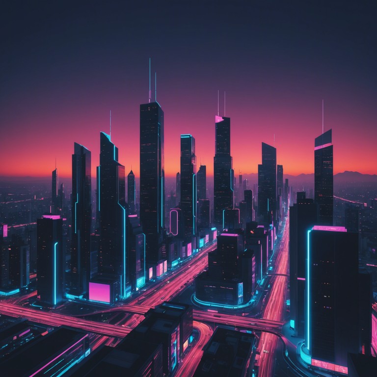 Imagine an instrumental track capturing the essence of a futuristic megacity at the stroke of midnight. Neon lights flicker as cybernetic drones hover above. The sprawling cityscape, alive with energy and mystery, emits a continuous hum that blends with synthetic melodies and cybernetic harmonies, crafting a vision of what lies ahead in the neon drenched night.