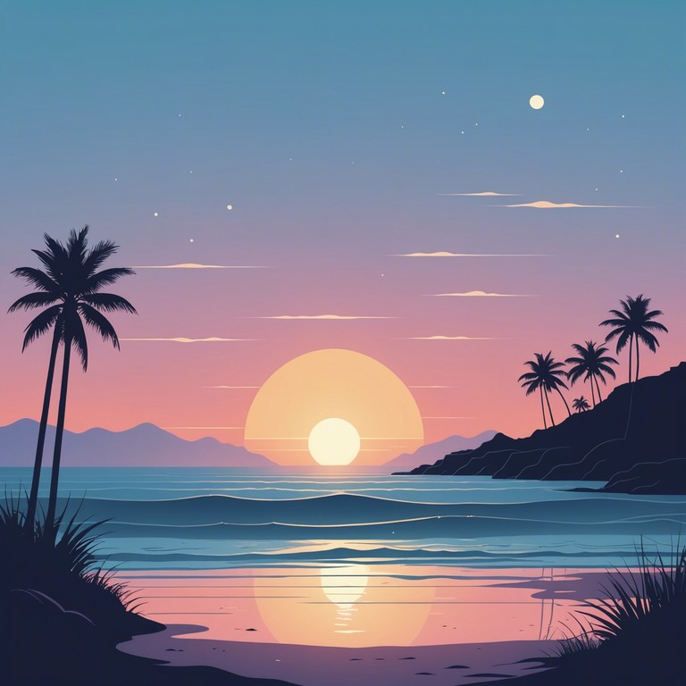 Envision yourself on a tranquil beach, with soothing waves gently breaking along the shore as a dreamy guitar plays a soft, melodious tune in the background, perfect for relaxation or meditative mindfulness.