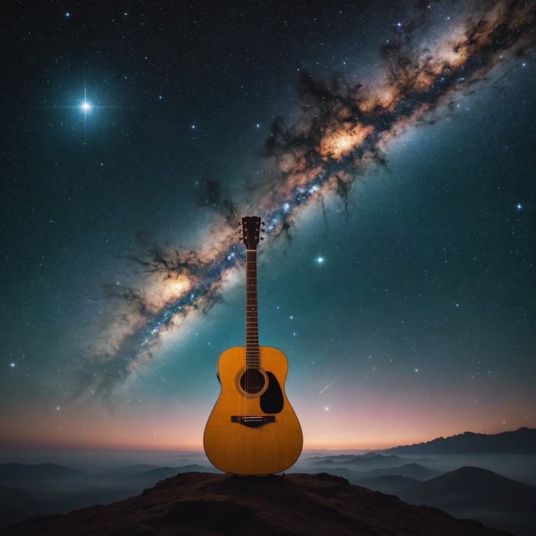 Imagine a sonic tapestry woven from the ethereal whispers of distant nebulas and the grounded vibrations of a classic acoustic guitar. This track bridges vast galactic wonders with the familiar warmth of terrestrial music, creating a soundscape that is both expansive and intimate, inviting listeners on an auditory journey from the stars to the comfort of their homes.