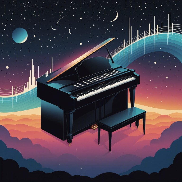 Immerse in a musical odyssey that captures the awe of the cosmos through a mixture of piano melodies and electronic textures, accentuating a sense of vastness and wonder.