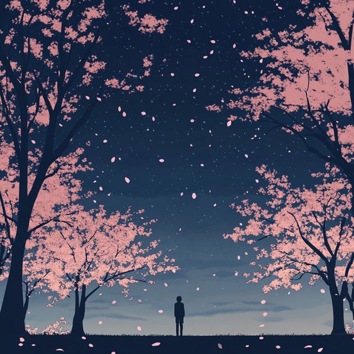 A gentle instrumental piece featuring the koto, harmonizing with ambient textures to evoke a peaceful, contemplative mood, capturing the essence of a quiet anime night beneath cherry blossom trees