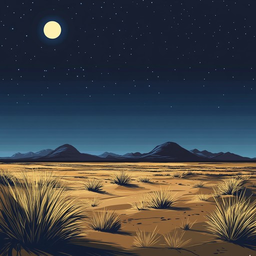 Imagine a vast desert landscape under the cloak of night, where the soft echoes of a distant harmonica tell tales of old wanderers and hidden secrets. This instrumental piece weaves together shadowy atmospheres and haunting melodies, creating an enigmatic ambiance reminiscent of desolate ghost towns and moonlit canyons. It evokes the mystique of the old west with a touch of nostalgia.