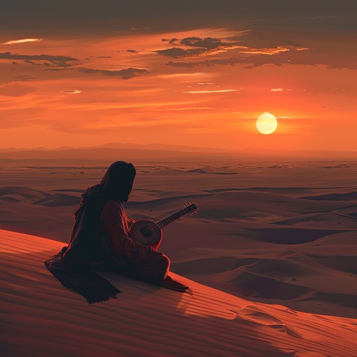 An instrumental track capturing the essence of a solitary wanderer traversing the vast and arid desert, filled with a longing for a distant home. The wistful sounds of traditional string instruments blend with ambient textures, creating a profound sense of longing and nostalgia.