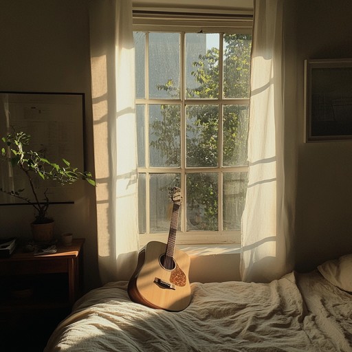 An intimate instrumental track featuring warm synths and soft guitar, capturing the serene feeling of morning light pouring into a room, inspiring hope and fresh starts.