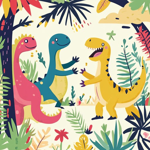 An upbeat instrumental children's song featuring playful melodies and rhythms inspired by dinosaur dances, designed to encourage joy and movement