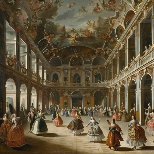 A delightful baroque composition where the harpsichord shines with uplifting, lively riffs, complemented by strings to evoke the joyous ambiance of a regal ballroom dance, embodying both elegance and energy