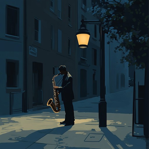 An instrumental piece blending mellow jazz saxophone with soft house beats, creating a tranquil nighttime atmosphere