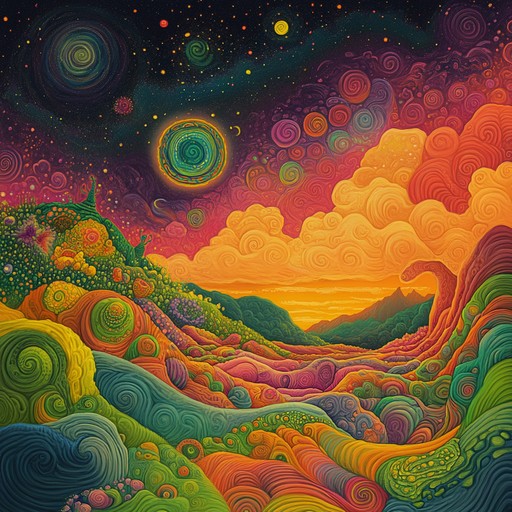 Experience a lively instrumental journey blending vibrant psychedelic guitar riffs with swirling synthesizers, creating immersive soundscapes reminiscent of 60s psychedelia infused with modern energy. The track guides listeners through waves of colorful melodies and dynamic rhythms, evoking a sense of exploration and freedom.