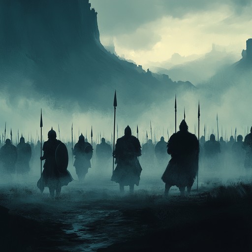 This composition immerses listeners in a sweeping anthem that conjures images of ancient warriors and their ancestral tales. With the powerful resonance of tribal drums leading the charge, this piece builds a grand, cinematic soundscape. Chanting voices and traditional flutes intertwine, creating a dynamic contrast between tranquil and fierce passages that emulate the ebb and flow of epic battles and sacred rituals.