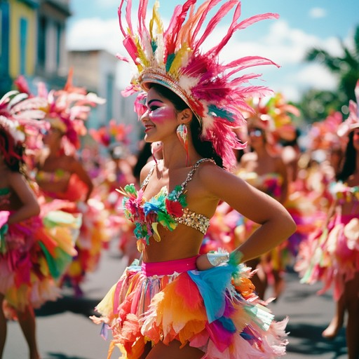 An exhilarating mix of samba rhythms and infectious energy, transporting listeners to the heart of a vibrant brazilian street carnival. Pulsating drums, lively brass, and festive melodies come together to create an atmosphere of pure joy and celebration