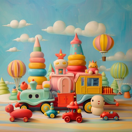 An uplifting and whimsical instrumental featuring cheerful toy sounds, creating a sense of childlike joy and adventure. The playful melodies evoke a parade of happy toys dancing in a colorful, imaginary world, making listeners feel giddy and carefree.