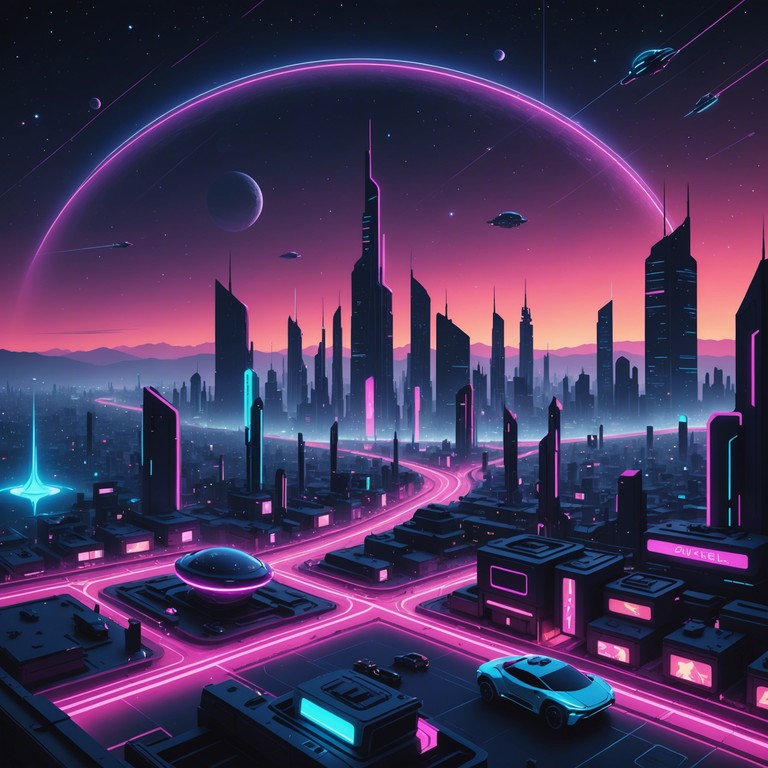 This track melds otherworldly electronic sounds with urban rhythms, reflecting the bustling energy of a futuristic cityscape intertwined with alien cultures. The music evokes images of neon lit streets merging with unknown cosmic elements, creating an atmospheric and immersive experience.