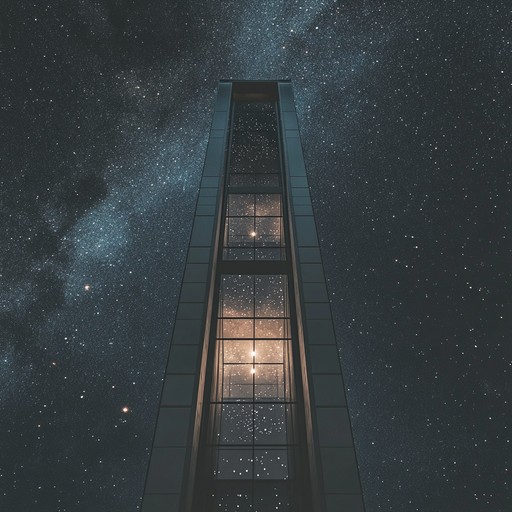 Imagine floating gently upwards in a glass elevator, surrounded by views of a starlit sky, as serene sounds sync with your ascent to the cosmos. The track combines subtle celestial overtones with classic elevator music to create a piece that enriches a simple ride to something otherworldly.