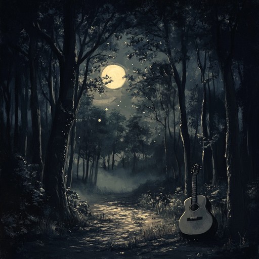 An instrumental folk track with soothing acoustic guitar melodies that capture the tranquil beauty of a moonlit forest, immersing the listener in a peaceful and intimate soundscape.