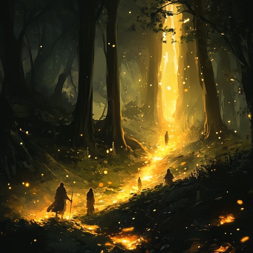 A captivating composition set in a magical realm where triumphant melodies echo through a glowing enchanted forest. The piece features a blend of harp and full bodied orchestral sounds that elicit feelings of confidence and mysticism. Swirling harmonies and dynamic progressions lead listeners through a narrative of victory and ethereal beauty.