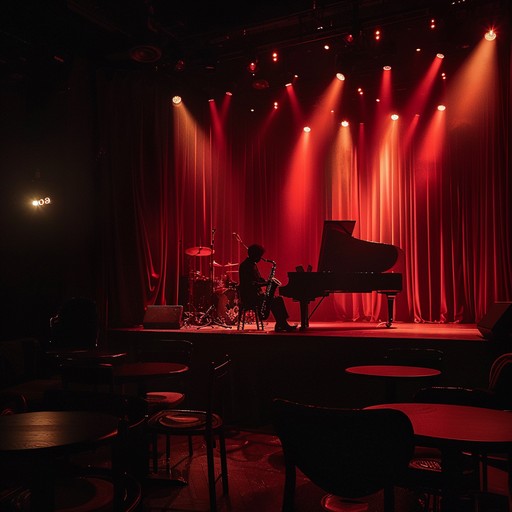 Imagine a dimly lit stage, adorned with deep red velvet curtains, where a lone saxophonist stands under a spotlight. The smoky ambiance sets the tone as the sultry saxophone melodies weave through the air, creating a sense of intimate and emotional storytelling. The audience is transported to a world of longing and concealed desires through this slow burning, seductive broadway tune.