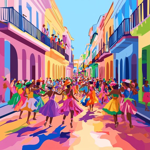 Experience the electrifying energy of an afro cuban street carnival. This composition features vibrant percussion rhythms, punctuated by lively brass and animated piano melodies. It's a celebration of life, intended to make you feel the pulse of cuban streets filled with festivity and dance