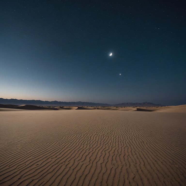 A track that captures the vast, open desert landscape through mesmerizing, repetitive tribal drumming that echoes under the starry night sky. The piece uses traditional african drums to create a hypnotic soundscape that carries the listener on a surreal journey across sand dunes bathed in moonlight.