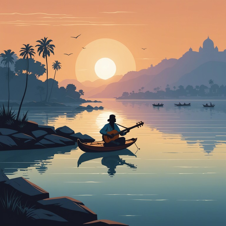 Echoes by the river is designed to transport listeners to the calm banks of the ganges, where the early morning serenity is painted with the soft tones of a sitar, creating a meditative atmosphere that envelops the soul.