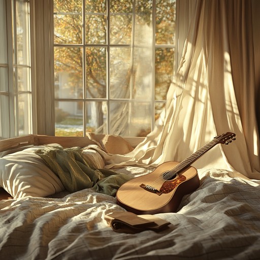 An uplifting instrumental combining gentle acoustic guitar and warm synths to evoke the joy of waking up to sunshine filtering through bedroom curtains