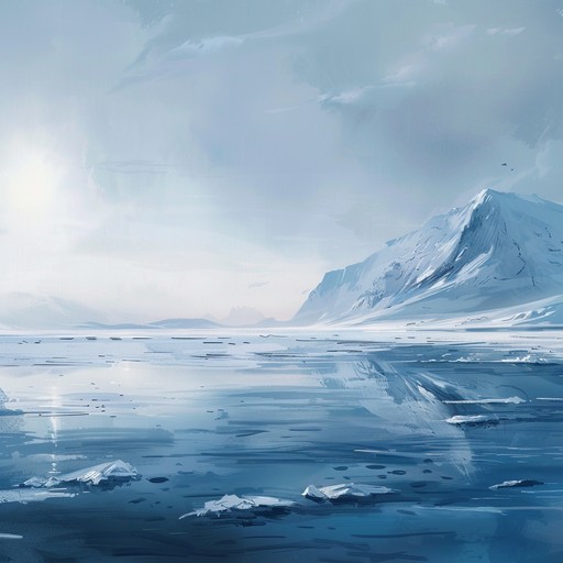 Compose a chilling instrumental that evokes the serene and stark beauty of an arctic landscape. The track should capture the feeling of isolation and the whispering winds across icy expanses with a minimalist arrangement, focusing on the stark contrasts between silence and sound.